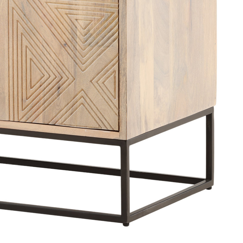 Durand 42 inch Mango Wood Carved 4 Door Sideboard with Iron Base